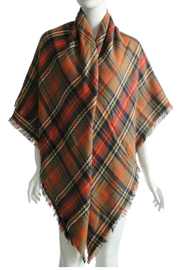Designer-Style Plaid Blanket Scarf - ORANGE/RED - CLOSEOUT