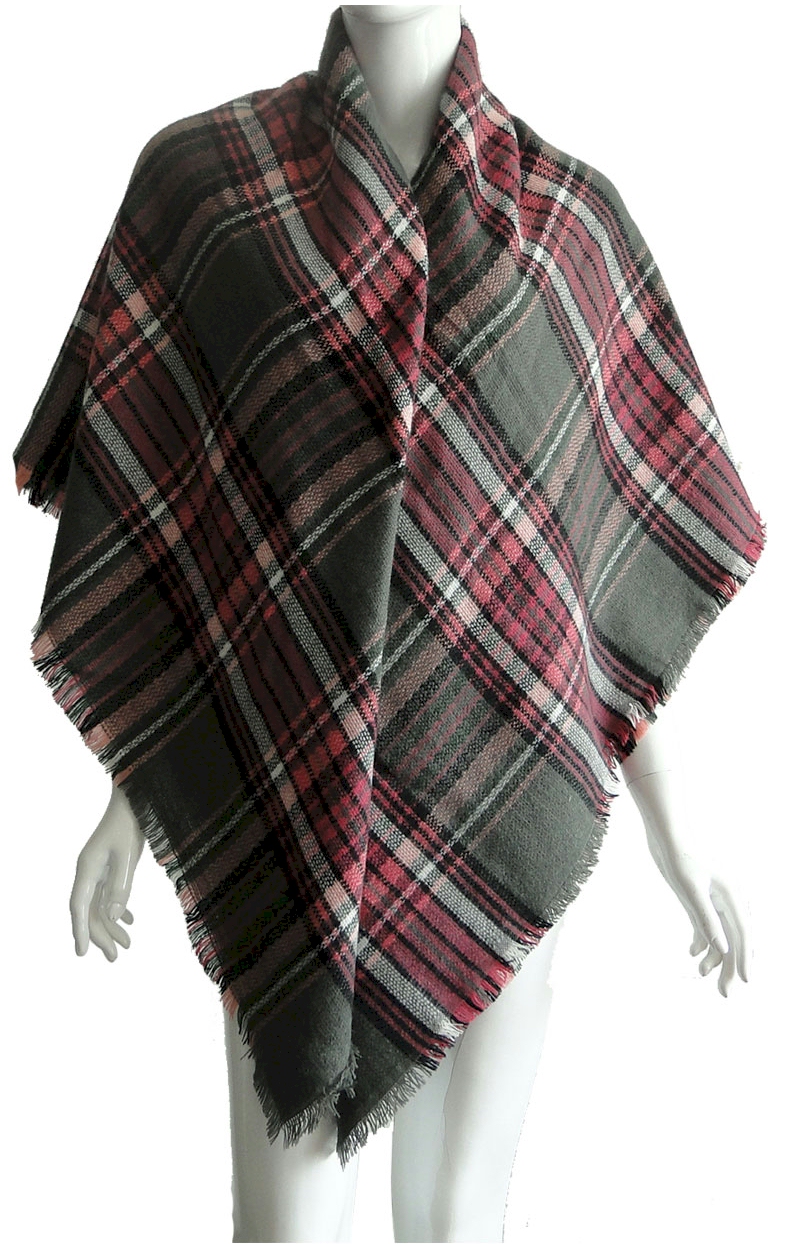 Designer-Style Plaid Blanket Scarf - PINK/GRAY - CLOSEOUT