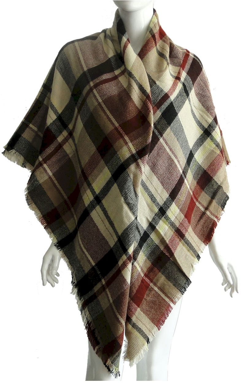 Designer-Style Plaid Blanket Scarf - TAN/BROWN - CLOSEOUT