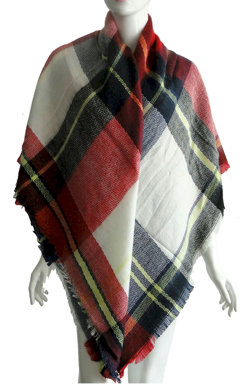 Designer-Style Plaid Blanket Scarf - RED/NAVY/BLACK - CLOSEOUT