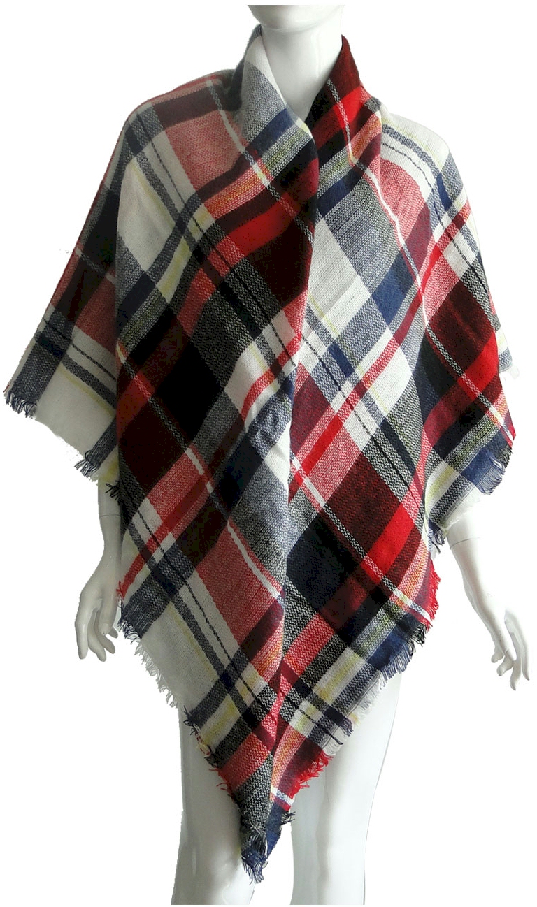 Designer-Style Plaid Blanket Scarf - RED/NAVY - CLOSEOUT