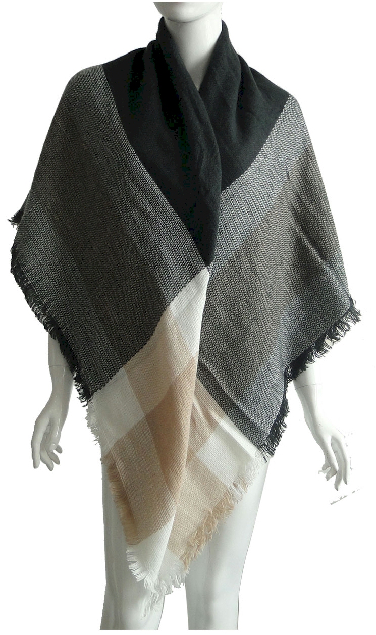 Designer-Style Plaid Blanket Scarf - CHARCOAL/CREAM  - CLOSEOUT