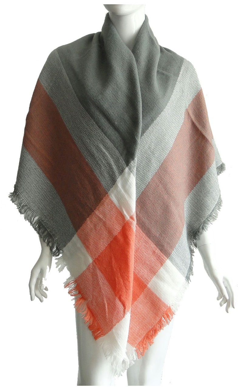 Designer-Style Plaid Blanket Scarf - GRAY/ORANGE - CLOSEOUT