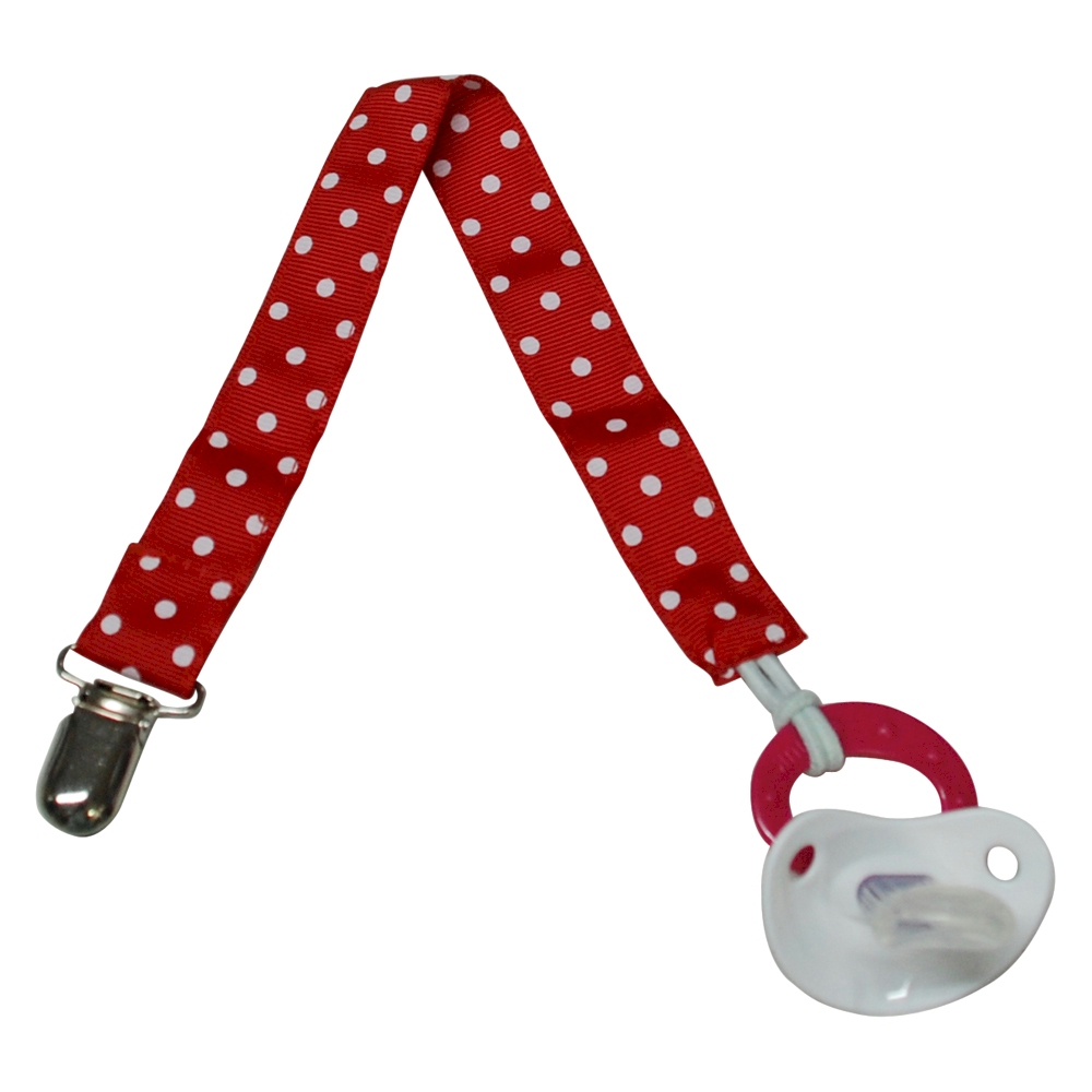 Polka Dot Print Pacifier Holder Clip - RED - CLOSEOUT