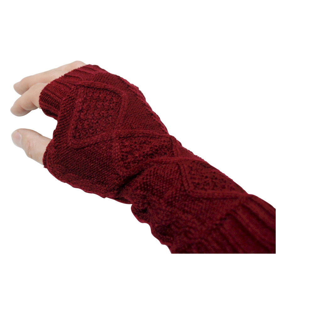 Fingerless Cable Knit Slouch Gloves - BORDEAUX - CLOSEOUT