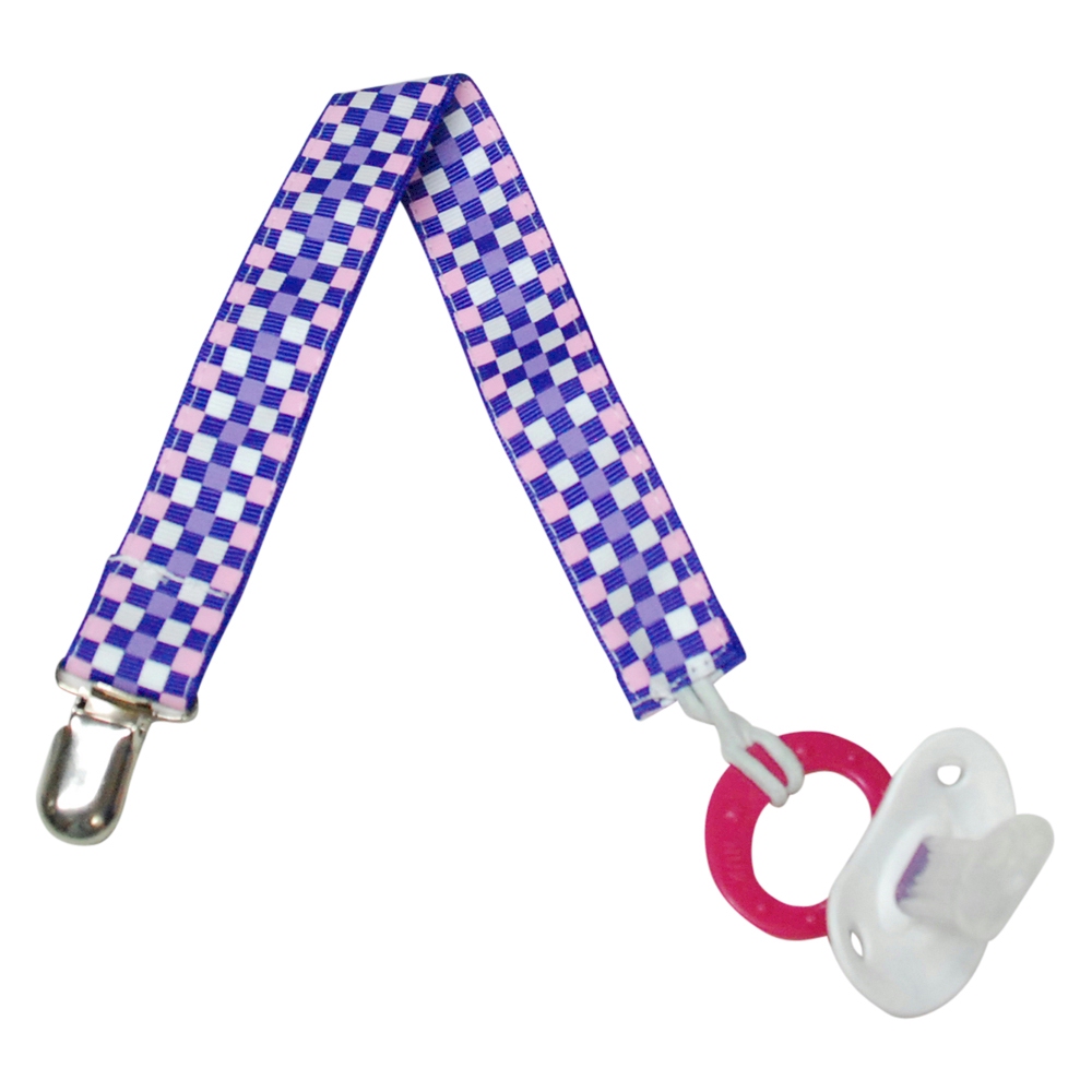 Checkered Print Pacifier Holder Clip - PURPLE - CLOSEOUT