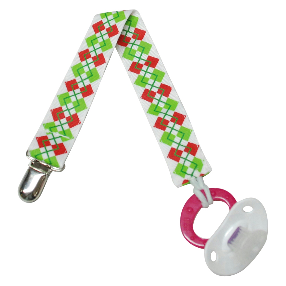 Plaid Print Pacifier Holder Clip - GREEN/RED - CLOSEOUT