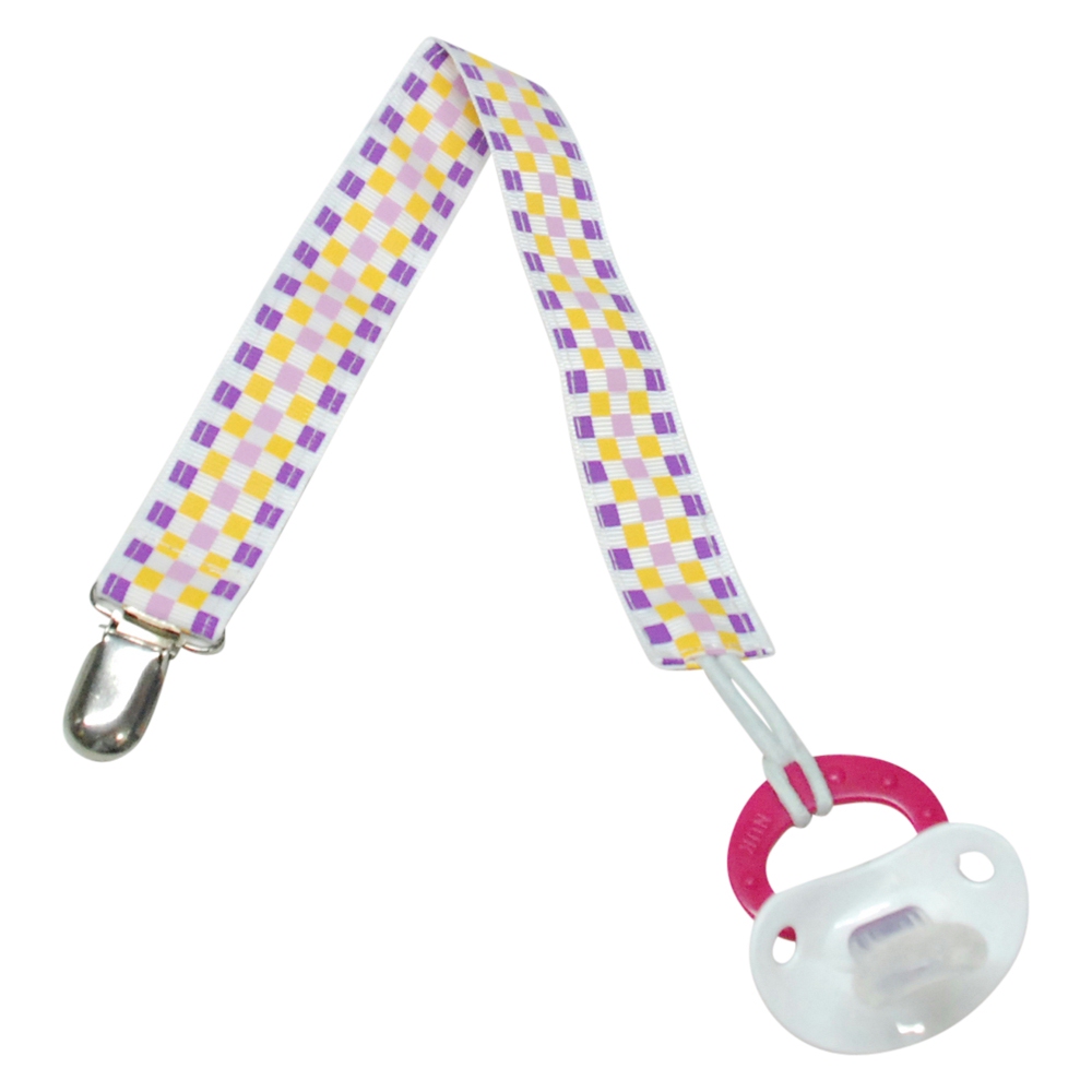 Checkered Print Pacifier Holder Clip - PURPLE & YELLOW - CLOSEOUT
