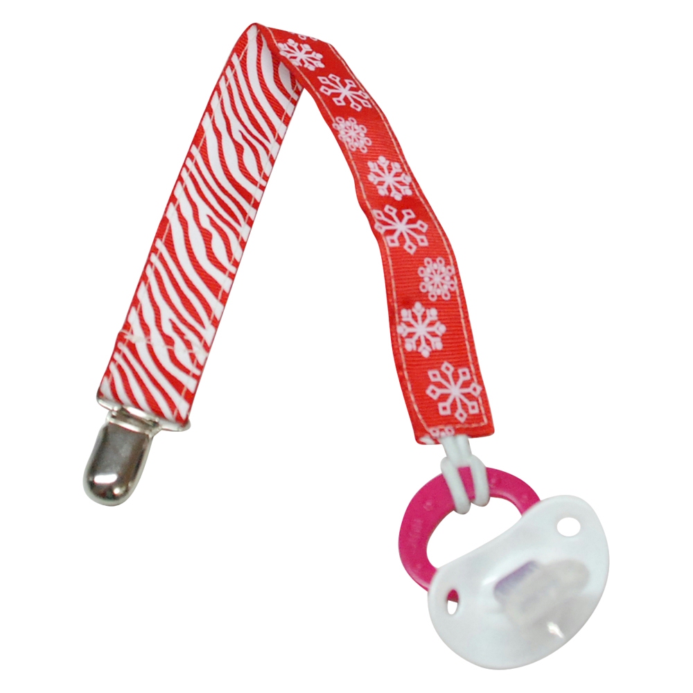 Zebra & Snowflake Print Pacifier Holder Clip - RED - CLOSEOUT