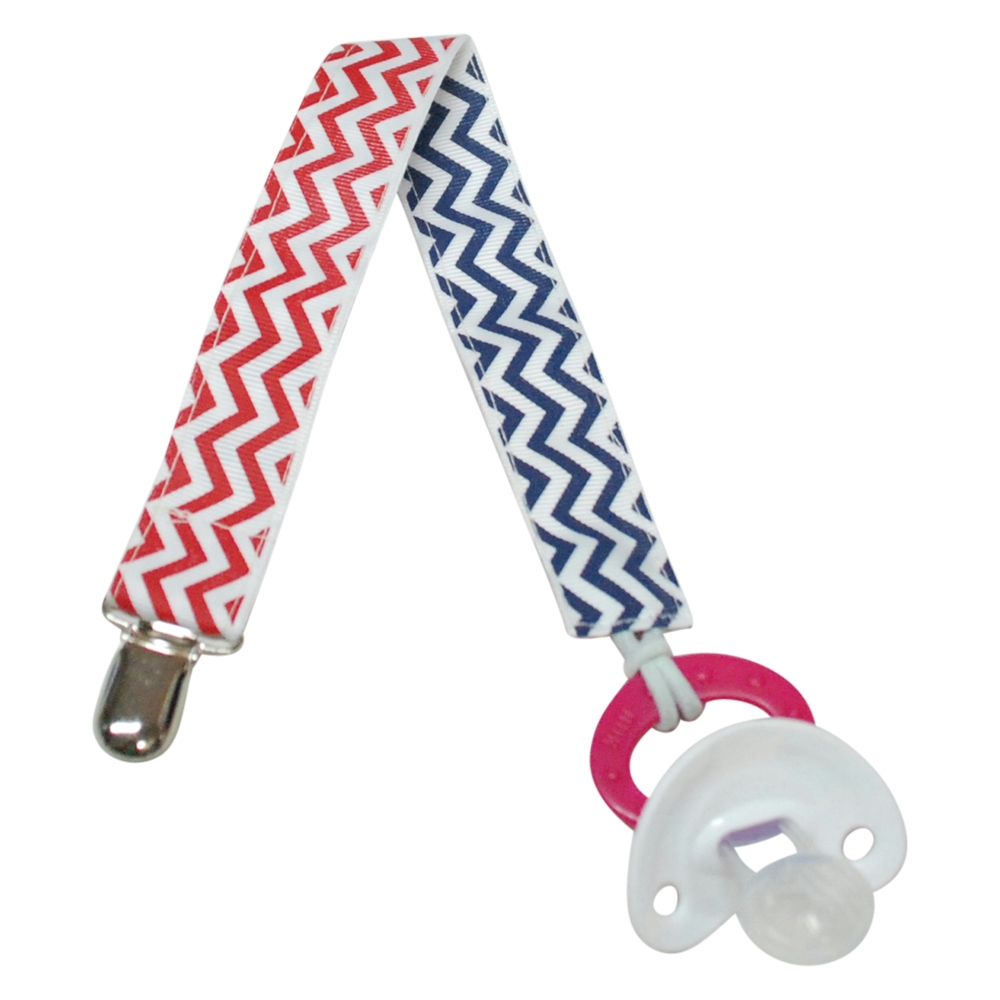 Chevron Print Pacifier Holder Clip - RED & BLUE - CLOSEOUT