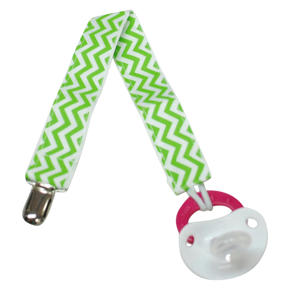 Chevron Print Pacifier Holder Clip - LIME - CLOSEOUT