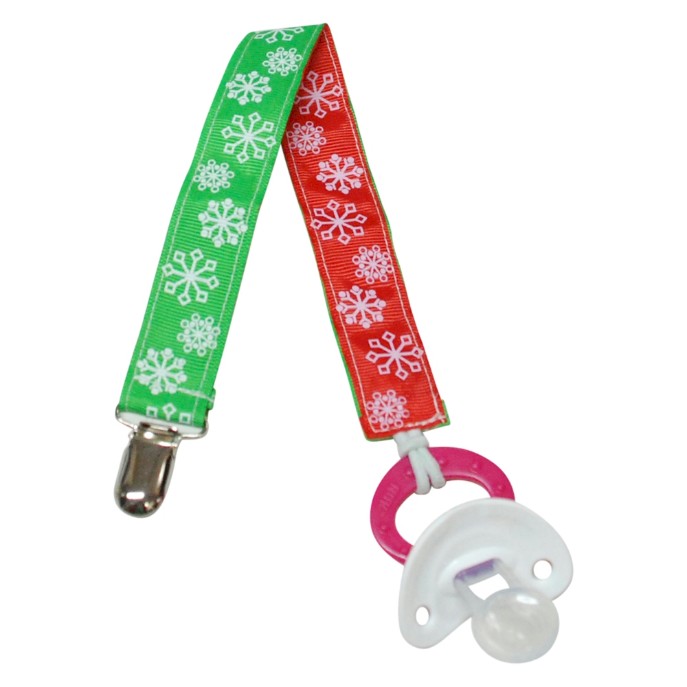Snowflake Print Pacifier Holder Clip - RED & GREEN - CLOSEOUT