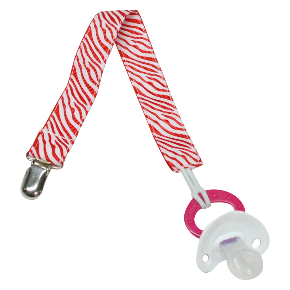 Zebra Print Pacifier Holder Clip - RED - CLOSEOUT