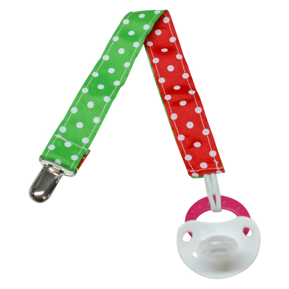 Mini Dots Print Pacifier Holder Clip - RED & GREEN - CLOSEOUT