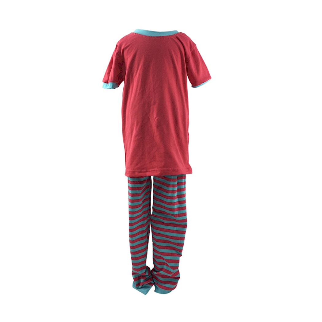 Short Sleeve Striped Pajamas - CORAL/AQUA - CLOSEOUT