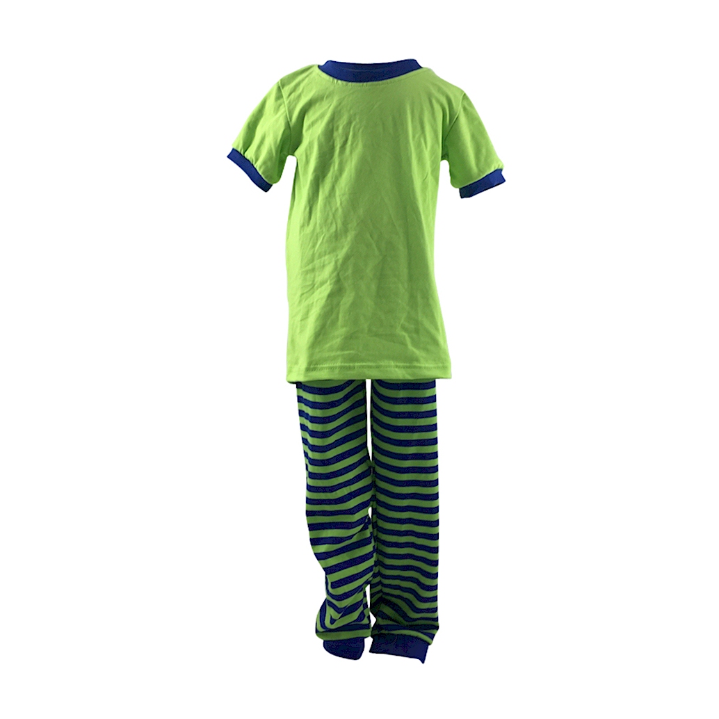Short Sleeve Striped Pajamas - LIME/BLUE - CLOSEOUT