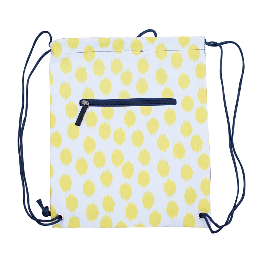 Polka Dot Ikat Print Gym Bag Drawstring Pack Embroidery Blanks - YELLOW/NAVY TRIM - CLOSEOUT