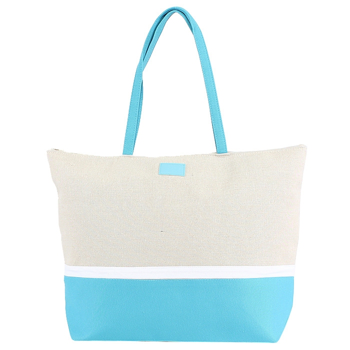Oversized Color Block Premium Canvas Tote Bag Embroidery Blanks - TROPICAL BLUE
