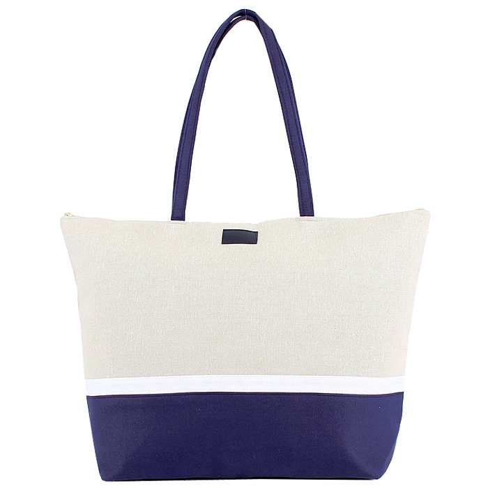 Oversized Color Block Premium Canvas Tote Bag Embroidery Blanks - NAVY - NLA