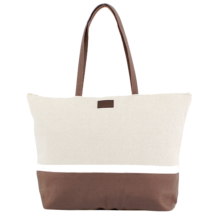 Oversized Color Block Premium Canvas Tote Bag Embroidery Blanks - BROWN