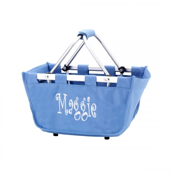 Mini Foldable Market Tote Embroidery Blanks - BLUE HYDRANGEA