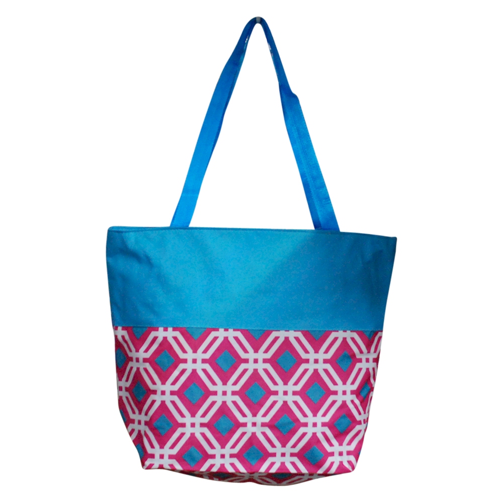 Graphic Print Tote Bag Embroidery Blanks - HOT PINK/TURQUOISE TRIM - CLOSEOUT
