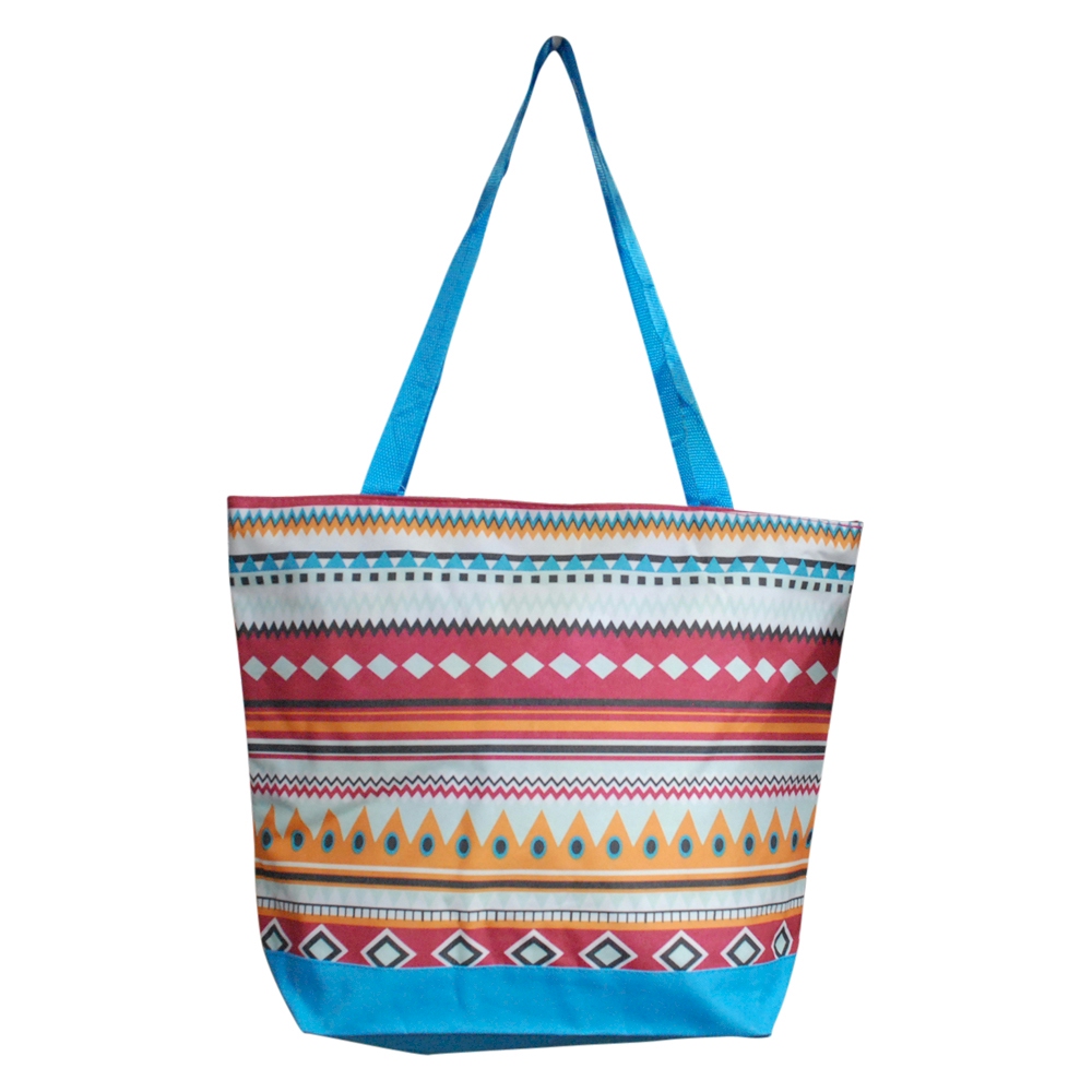 Aztec Print Tote Bag Embroidery Blanks - TURQUOISE TRIM - NLA - DO NOT REORDER