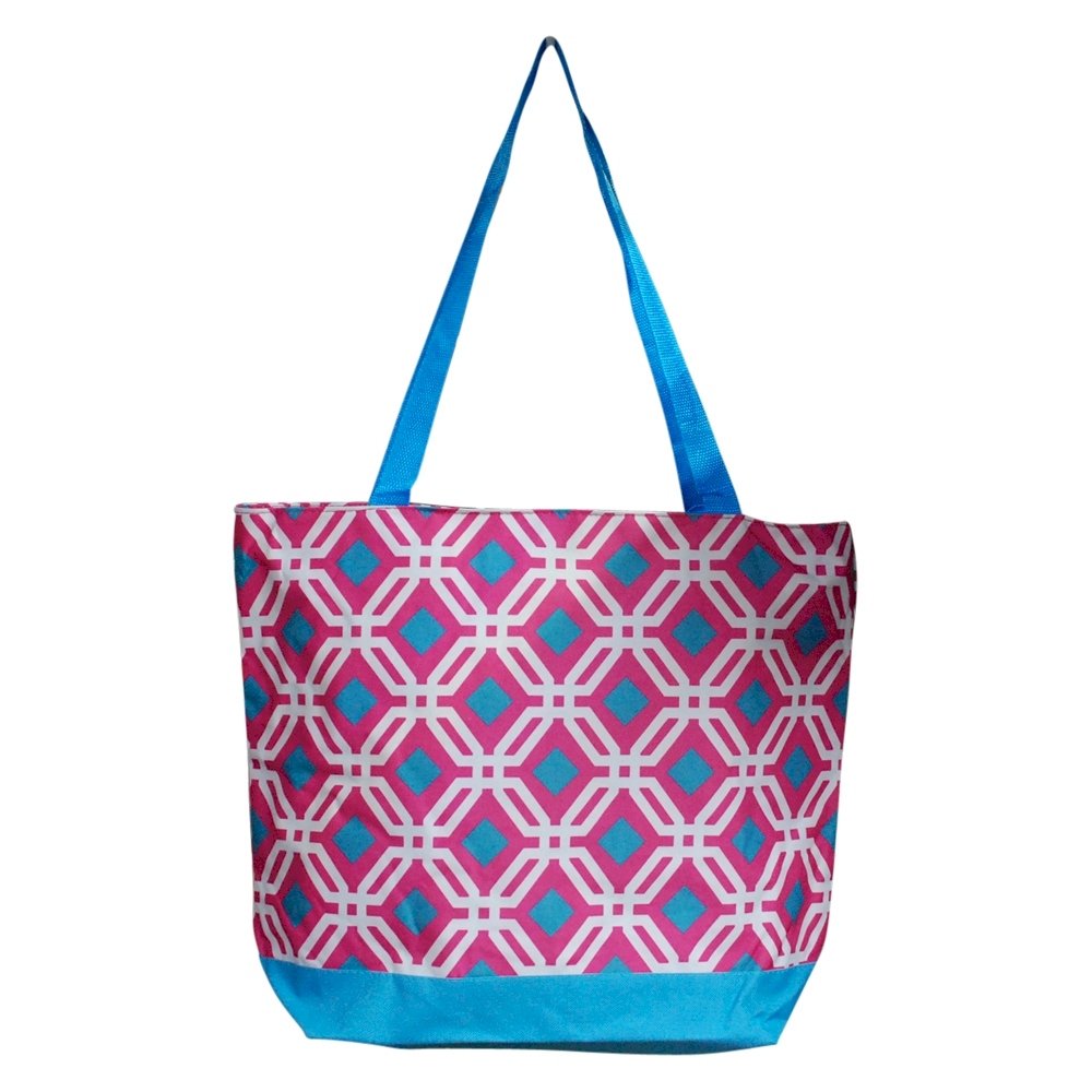 Graphic Print Tote Bag Embroidery Blanks - HOT PINK/TURQUOISE TRIM - CLOSEOUT