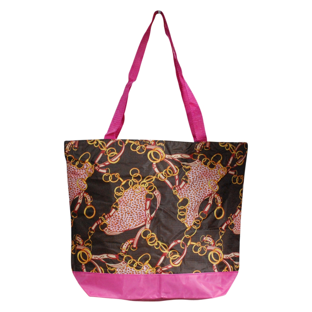 Exotic Fashion Print Tote Bag Embroidery Blanks - HOT PINK TRIM - CLOSEOUT