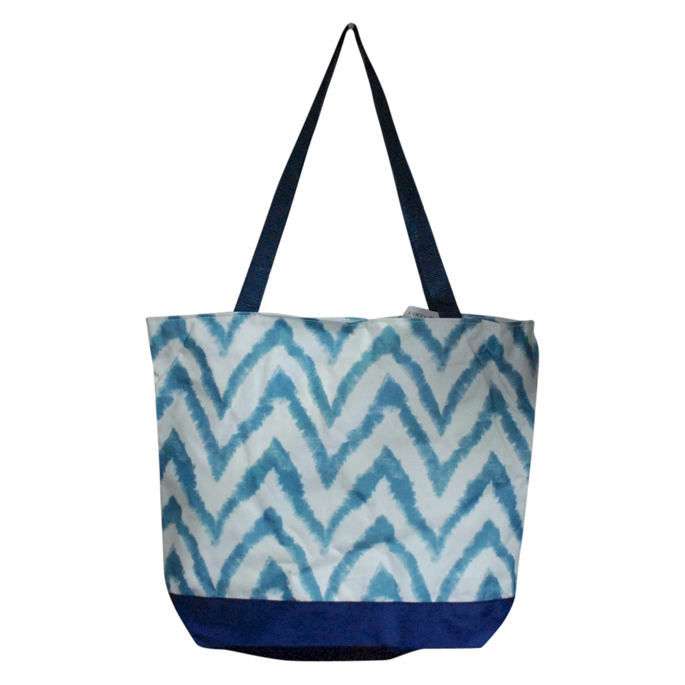Chevron Ikat Print Tote Bag Embroidery Blanks - BLUE - CLOSEOUT