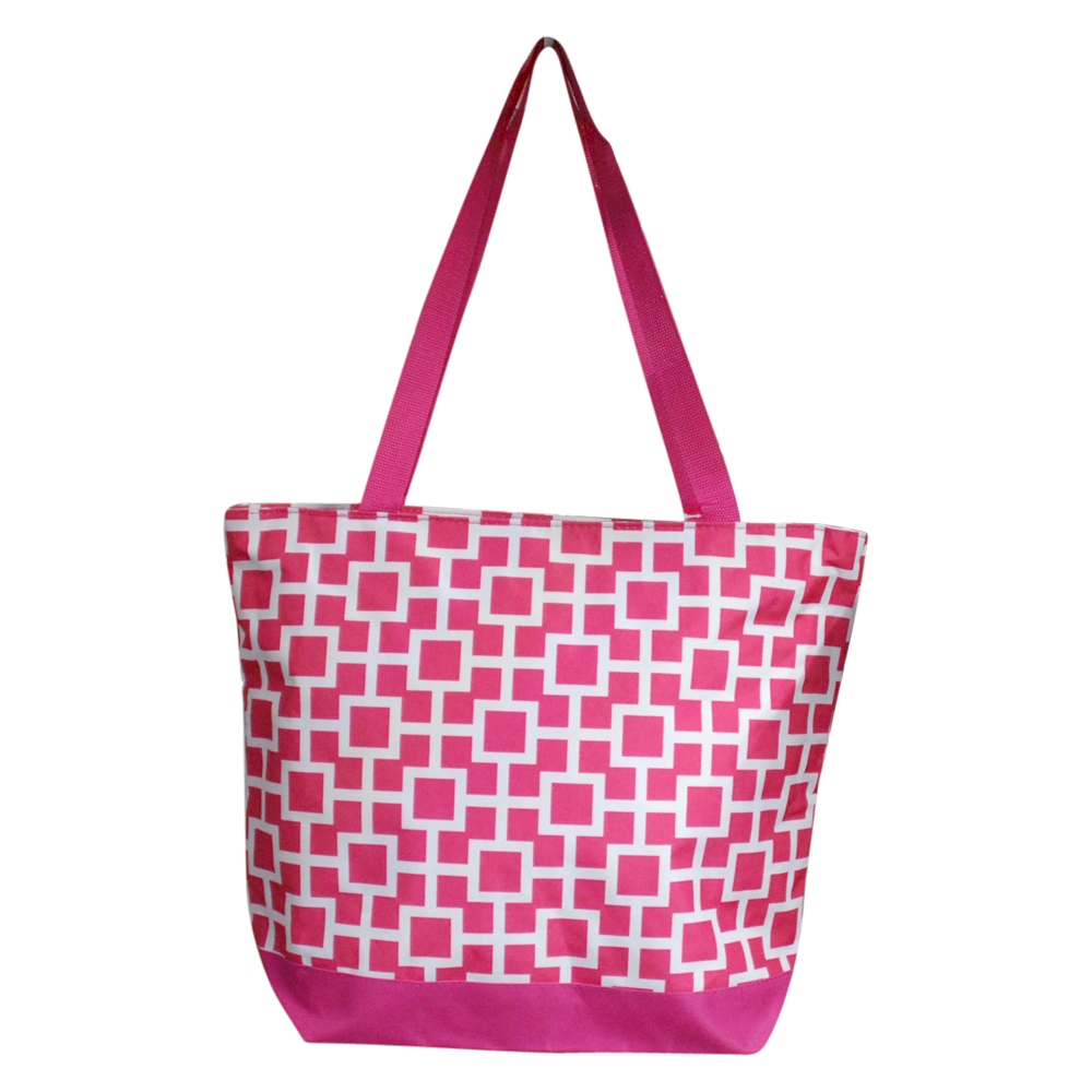Squared Print Tote Bag Embroidery Blanks - HOT PINK