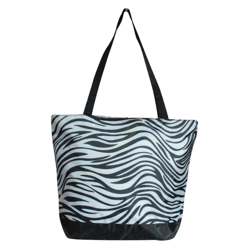 Zebra Print Tote Bag Embroidery Blanks - BLACK TRIM - CLOSEOUT