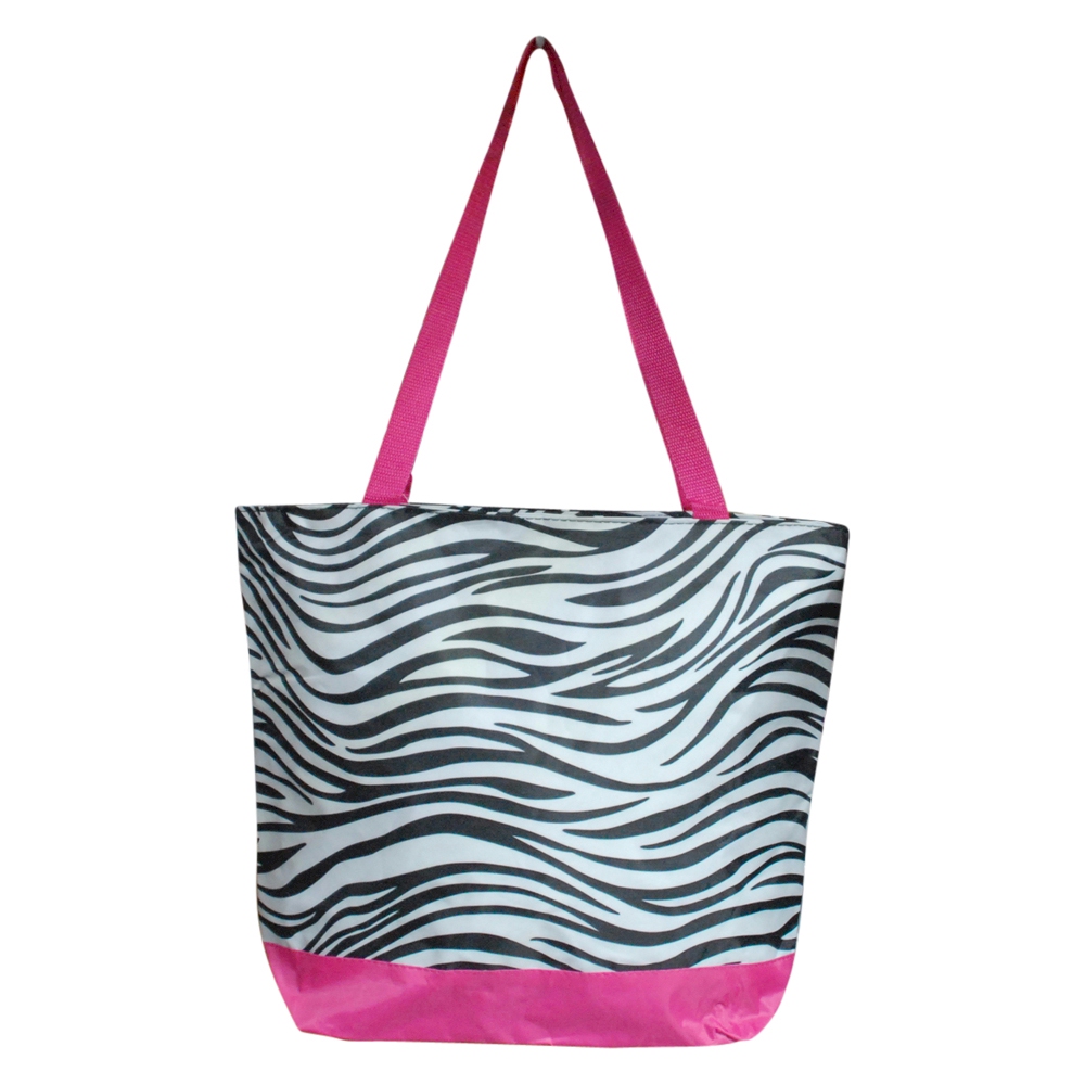 Zebra Print Tote Bag Embroidery Blanks - HOT PINK TRIM - CLOSEOUT