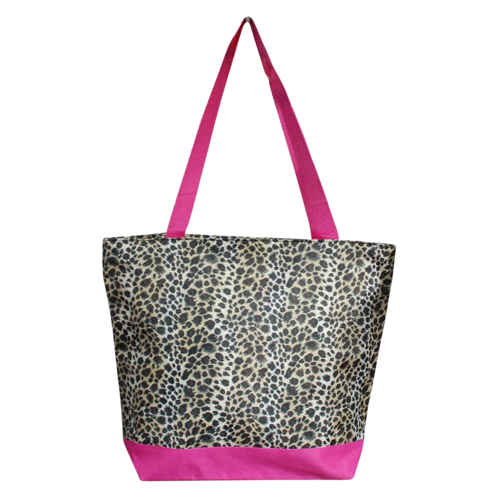 Leopard Print Tote Bag Embroidery Blanks - HOT PINK TRIM - CLOSEOUT