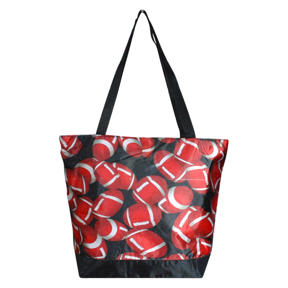 Football Print Tote Bag Embroidery Blanks - BLACK TRIM - CLOSEOUT