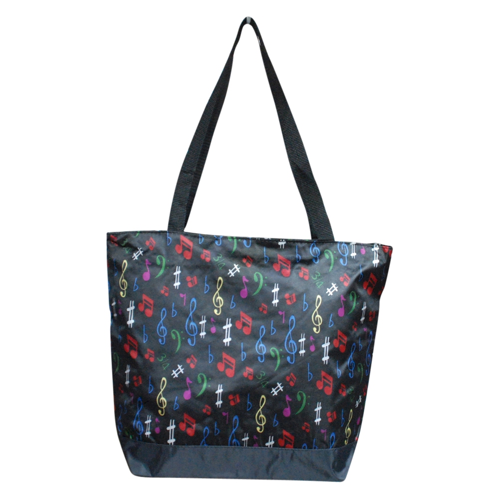 Musical Notes Print Tote Bag Embroidery Blanks - BLACK TRIM - CLOSEOUT