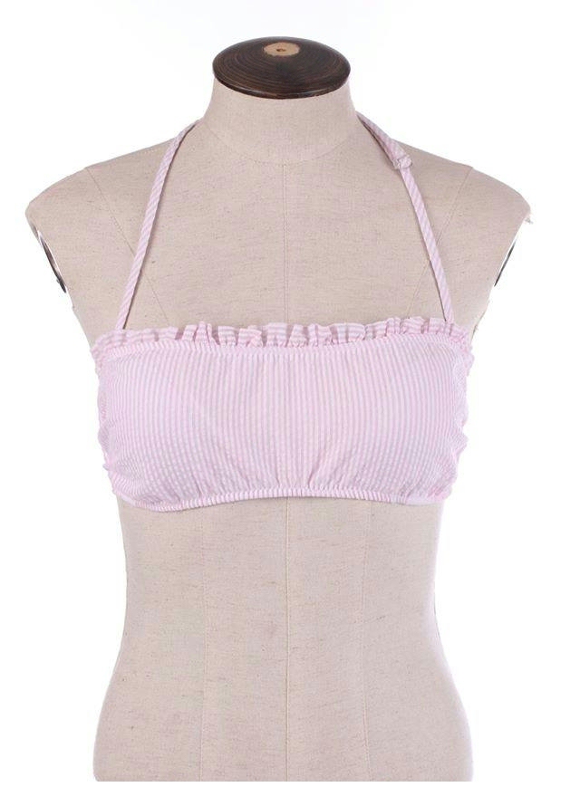 Seersucker Bandeau Bikini Swimsuit Top - LIGHT PINK - CLOSEOUT