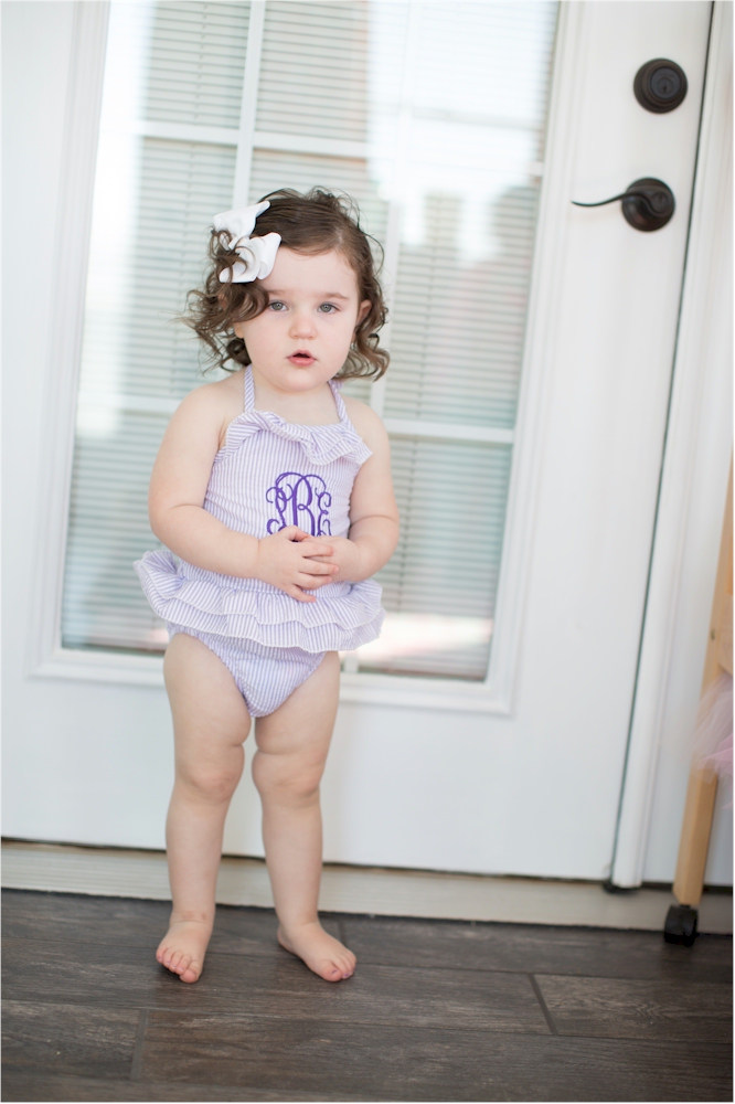 The Coral Palms® Seersucker Girls Double Ruffle One Piece Swimsuit - LAVENDER - CLOSEOUT