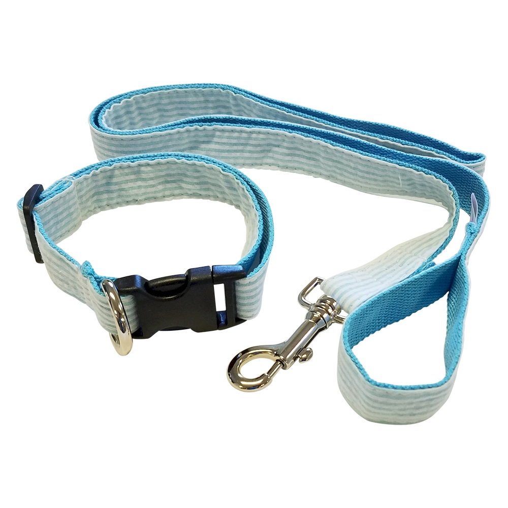 Seersucker 48" Leash & Adjustable Collar Set - AQUA