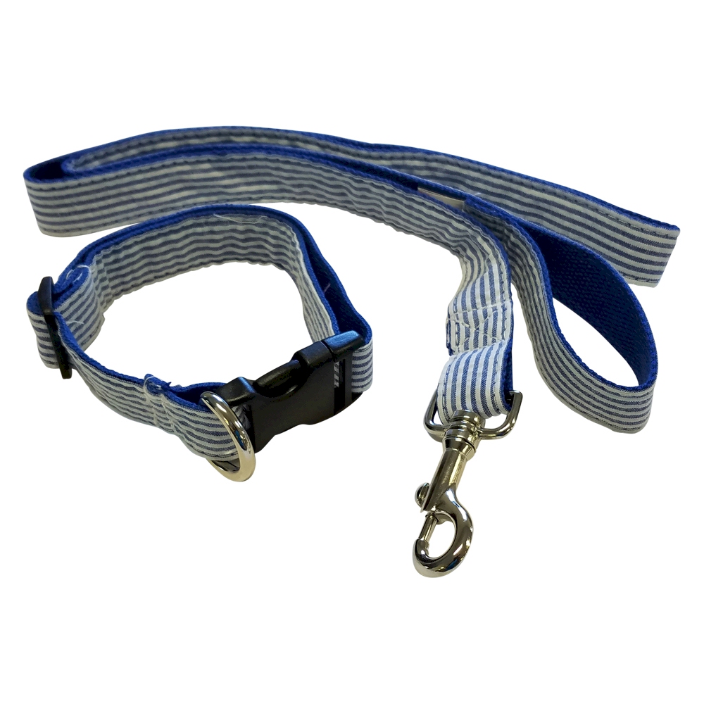 Seersucker 48" Leash & Adjustable Collar Set - BLUE