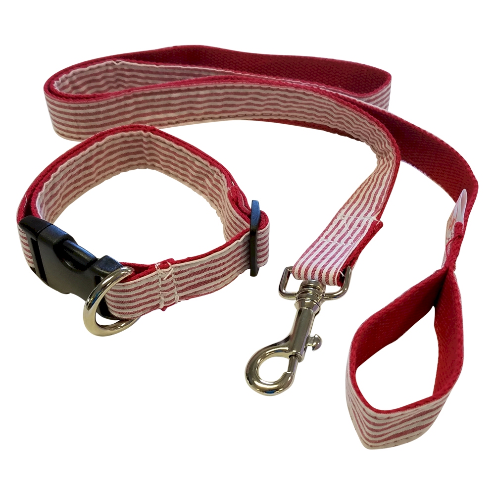 Seersucker 48" Leash & Adjustable Collar Set - RED - CLOSEOUT
