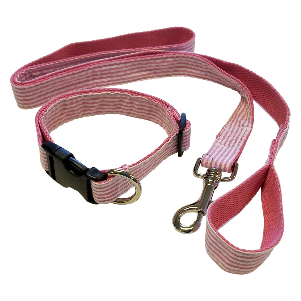 Seersucker 48" Leash & Adjustable Collar Set - PINK - CLOSEOUT