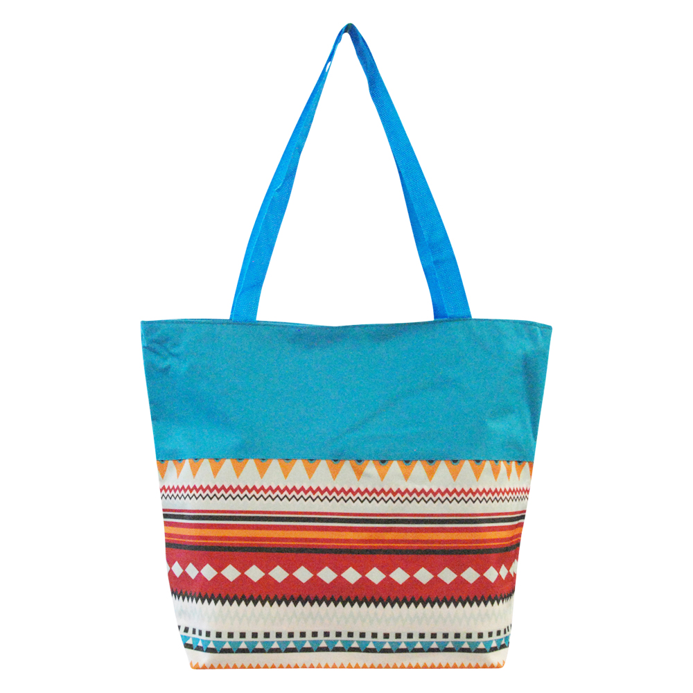 Aztec Print Tote Bag Embroidery Blanks - TURQUOISE TRIM