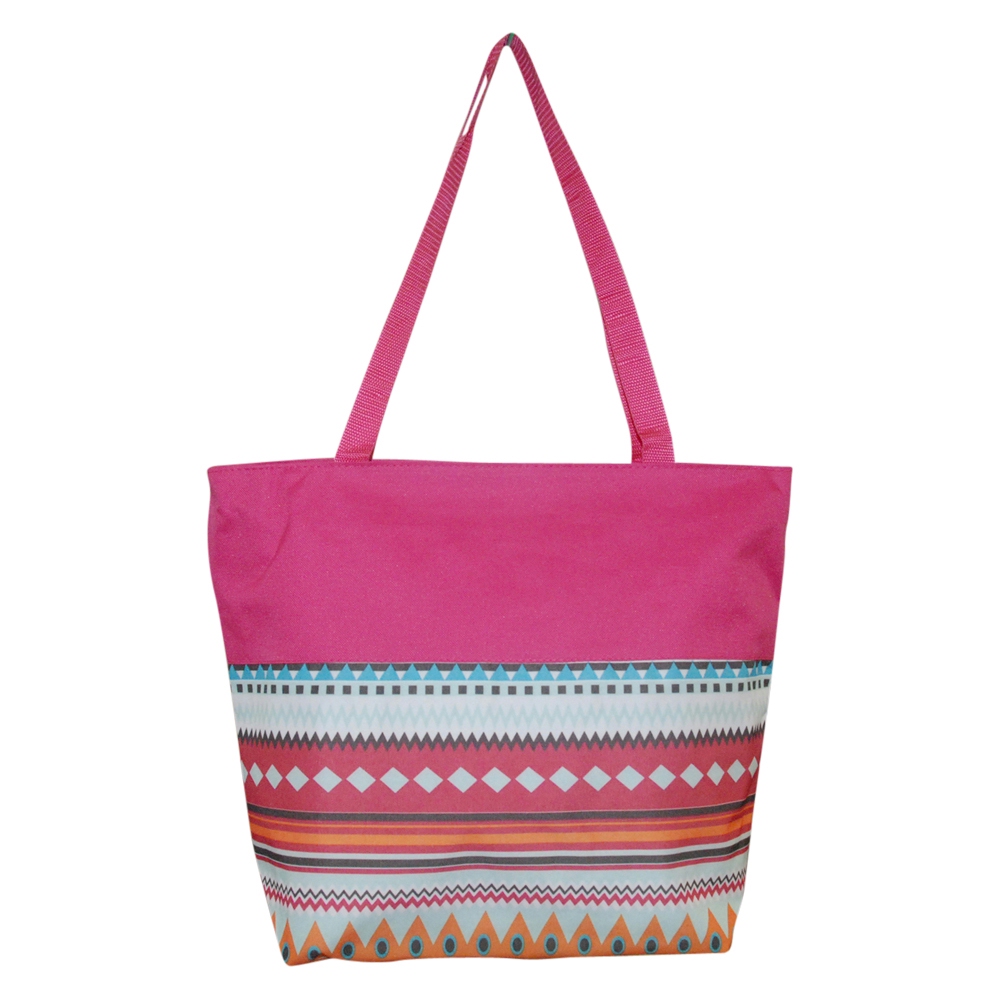 Aztec Print Tote Bag Embroidery Blanks - HOT PINK TRIM - CLOSEOUT