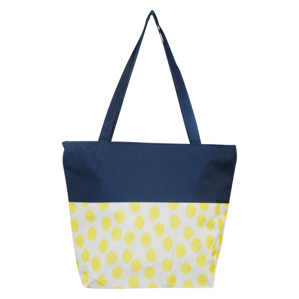 Polka Dot Ikat Print Tote Bag Embroidery Blanks - YELLOW/NAVY TRIM