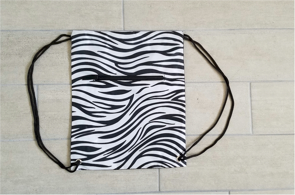 Zebra Print Gym Bag Drawstring Pack Embroidery Blanks - BLACK TRIM - CLOSEOUT