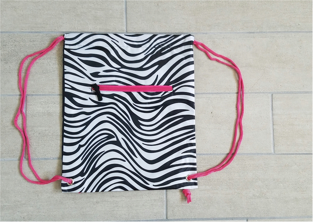 Zebra Print Gym Bag Drawstring Pack Embroidery Blanks - HOT PINK TRIM - CLOSEOUT