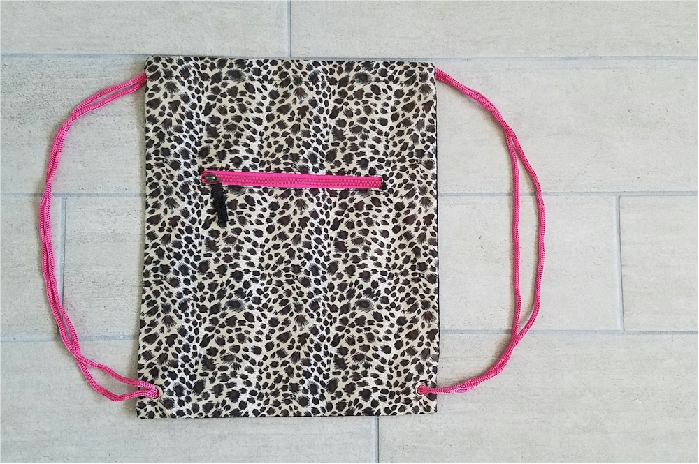 Leopard Print Gym Bag Drawstring Pack Embroidery Blanks - HOT PINK TRIM - CLOSEOUT