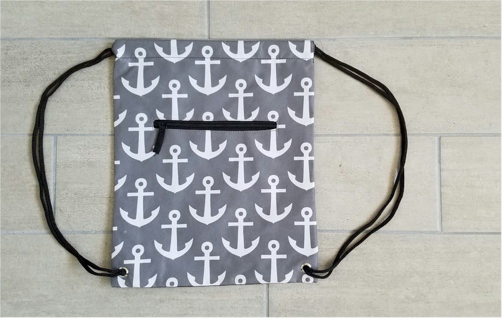 Anchor Print Gym Bag Drawstring Pack Embroidery Blanks - GRAY/BLACK TRIM - CLOSEOUT