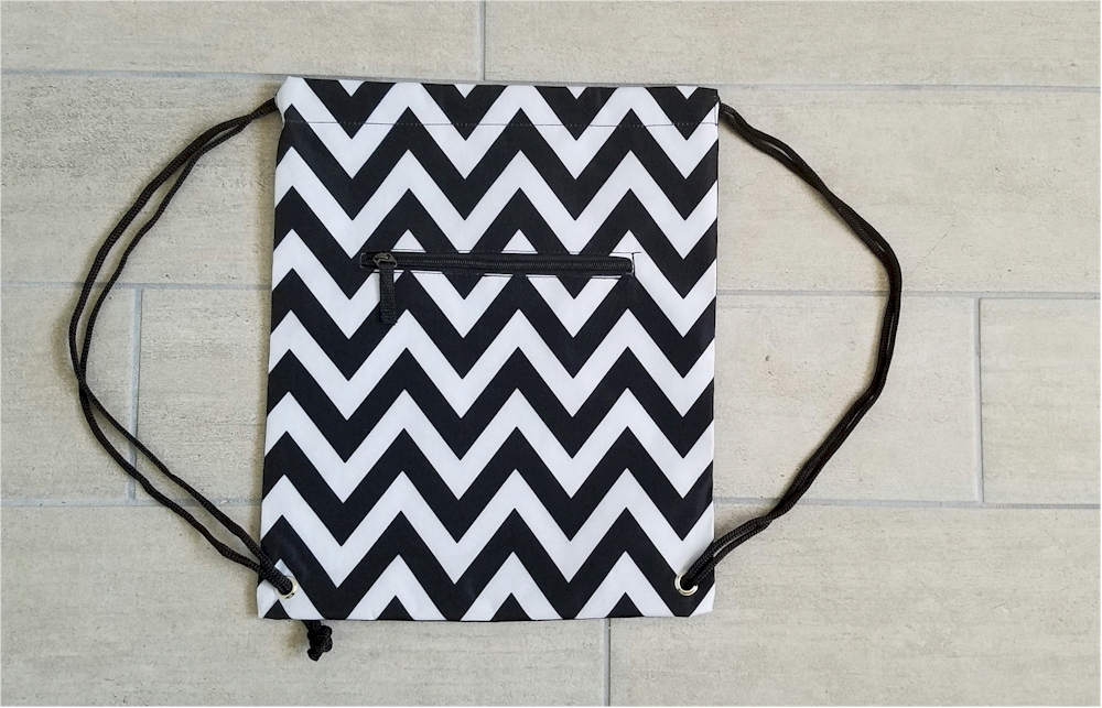 Chevron Print Gym Bag Drawstring Pack Embroidery Blanks - BLACK TRIM - CLOSEOUT